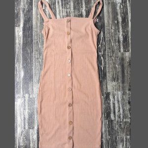 Tank Top Nude Mini Dress, Beige Tan Knit Dress